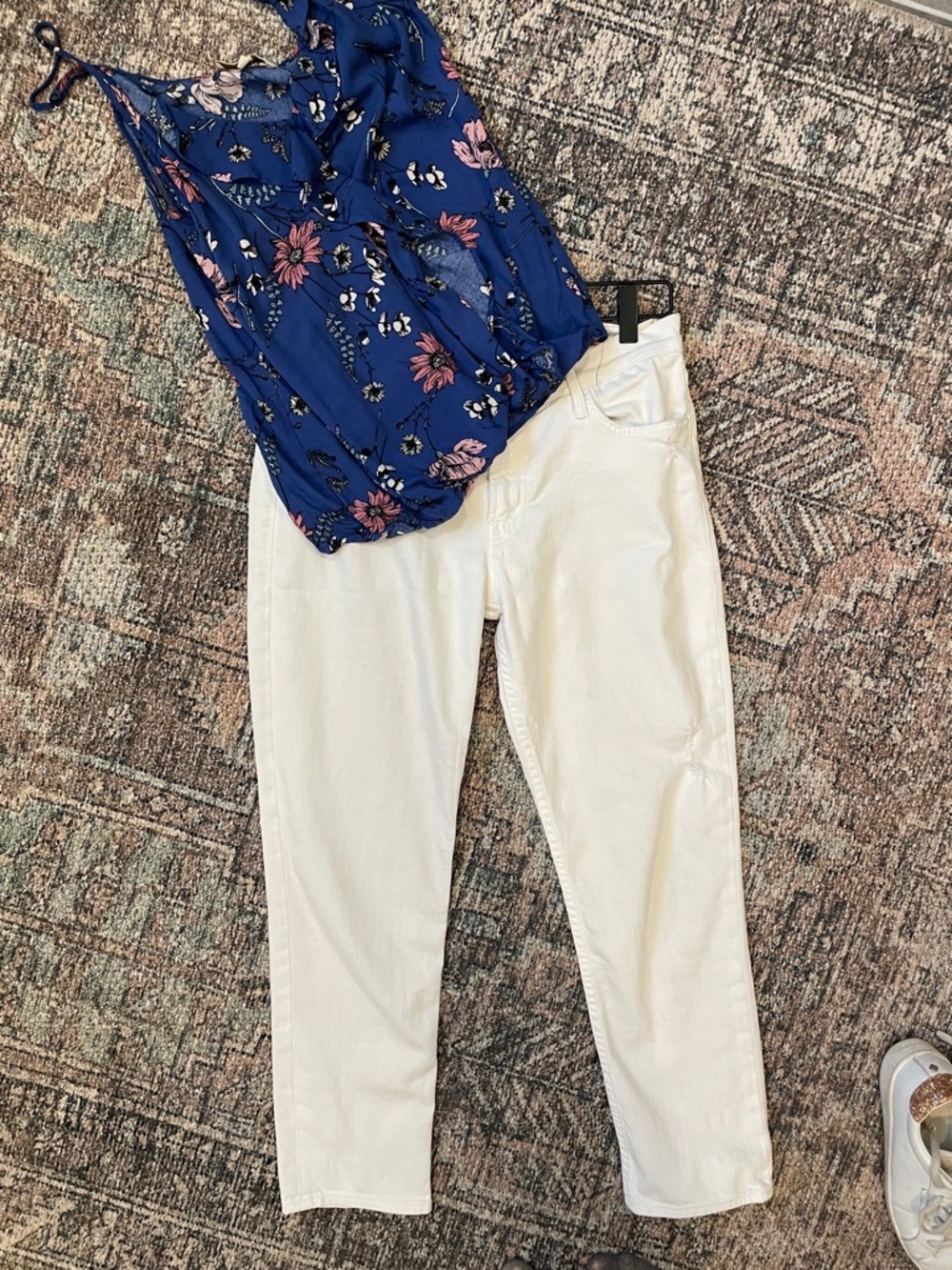 MOTHER The Dropout Jeans Size 27 Broken Mirror White Distressed Mid Rise Straigh